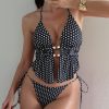 Retro Polka Dot Sexy Two Piece Long Top Tie Side Padded Swimsuit