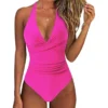 Womens Color Block One Piece Swimsuit Crisscross Padded QuickDry HighElastic