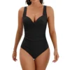 Womens Cross Open Back Solid Tummy Control One Piece Swimsuit Removable Pads