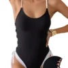 Womens Color Block One Piece Swimsuit Cutout Waist Crisscross Tie Padded
