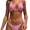 Womens Solid Strappy Ruched Sexy Two Piece Bikini Swimwear Padded