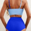 Women's Color Block Cropped Bikini Top Open Back Padded Wireless