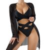 Women's Sheer Mesh Cover Up Bikini Set Sexy Quick Dry High Elastic Long Sleeve
