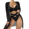 Women's Sheer Mesh Cover Up Bikini Set Sexy Quick Dry High Elastic Long Sleeve