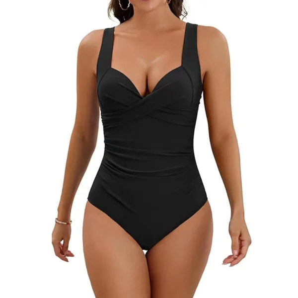 Womens Cross Open Back Solid Tummy Control One Piece Swimsuit Removable Pads