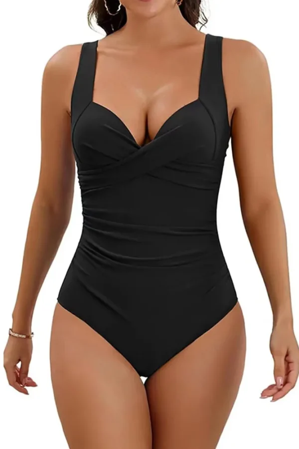 Womens Cross Open Back Solid Tummy Control One Piece Swimsuit Removable Pads