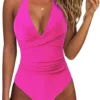 Womens Color Block One Piece Swimsuit Crisscross Padded QuickDry HighElastic