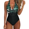 Womens Color Block One Piece Swimsuit Crisscross Padded QuickDry HighElastic