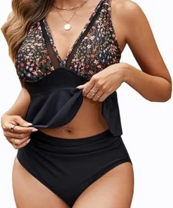 Women's Two Piece Swimsuit Push Up Backless Solid Floral