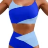 Women's Color Block Cropped Bikini Top Open Back Padded Wireless