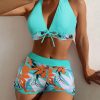 Women High Waisted Bikini Padded No Underwire Nylon Spandex Swimsuit
