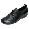 Womens Soft Leather Vintage Loafers Flats Wide Spring Fall Casual Lace-Up