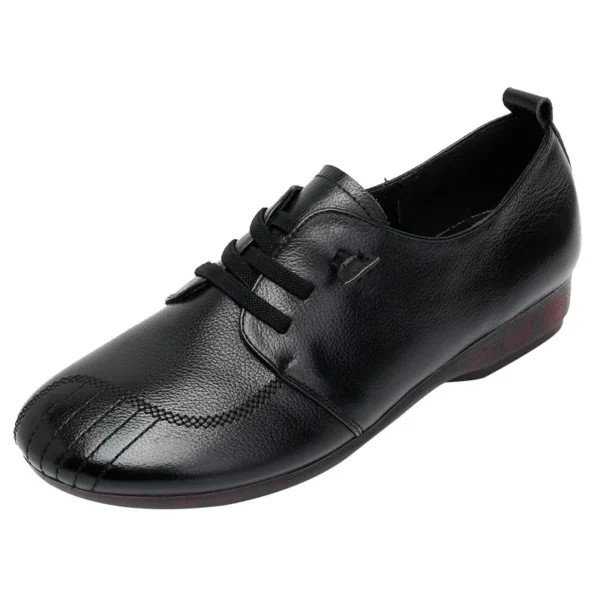 Womens Soft Leather Vintage Loafers Flats Wide Spring Fall Casual Lace-Up