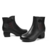 Womens Vintage Embroidered Leather Chunky Heel Round Toe Booties