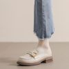 Womens Vintage Loafers Thick Heel Buckle Round Toe Microfiber Shoes