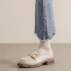 Womens Vintage Loafers Thick Heel Buckle Round Toe Microfiber Shoes
