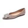 Womens Pointed Toe Satin Casual Flat Shoes Rhinestone Buckle Soft Sole
