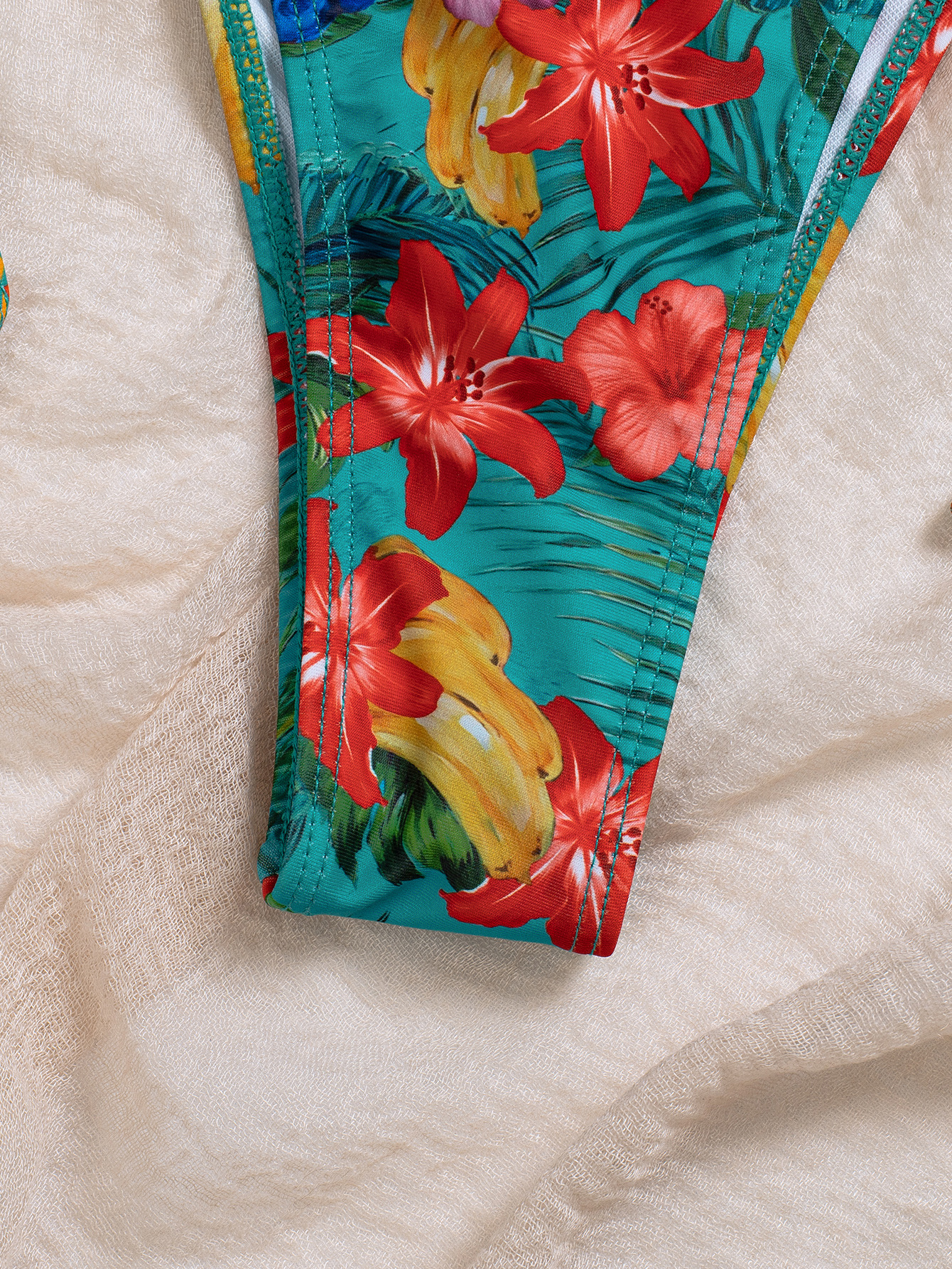 Womens Tropical Floral Tie Side Triangle Bikini With Padding