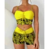 Women's Plus Size Two Piece High Waisted Boyleg Tie Front Printed Color Block Padded Swimsuit