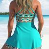 Floral Print Halter Two Piece Swimsuit Chest Pad No Underwire Plus Size Swimwear