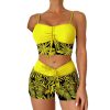 Women's Plus Size Two Piece High Waisted Boyleg Tie Front Printed Color Block Padded Swimsuit