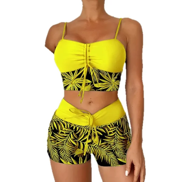 Women's Plus Size Two Piece High Waisted Boyleg Tie Front Printed Color Block Padded Swimsuit