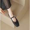 Womens Square Toe Satin Flat Mules Ankle Strap Summer Slip On Shoes