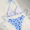 Print Tie Strap Bikini Womens Vacation Swimwear