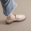 Womens Vintage Loafers Thick Heel Buckle Round Toe Microfiber Shoes