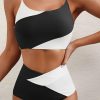 Women's Color Block Cropped Bikini Top Open Back Padded Wireless