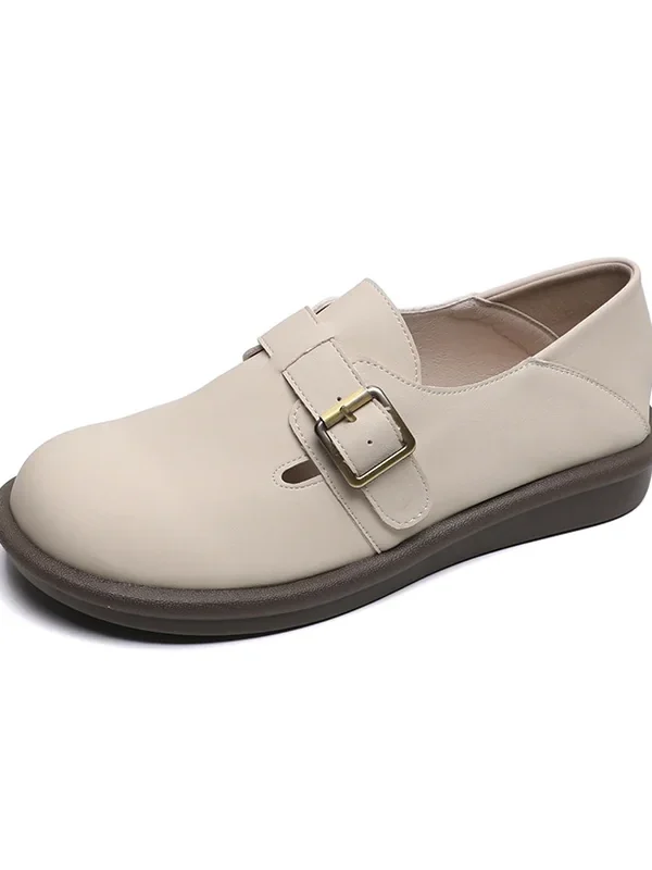 Womens Round Toe Buckle Loafers College All Season Comfy Shoes