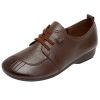 Womens Soft Leather Vintage Loafers Flats Wide Spring Fall Casual Lace-Up