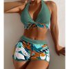 Women High Waisted Bikini Padded No Underwire Nylon Spandex Swimsuit