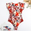Women's Floral Ruffle Modest One Piece Swimsuit Padded Beach