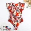 Women's Floral Ruffle Modest One Piece Swimsuit Padded Beach