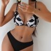 Womens Printed Triangle Bikini Tie Strap Padded Wireless Swimwear
