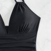 Womens Solid Halter Open Back Ruched Slimming One Piece Swimsuit