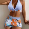 Womens High Rise Bikini Set Padded Conservative Sexy Fresh Swimwear