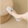 Womens Pointed Toe Rhinestone Bow Slip-On Flats Microfiber Wide Shoes