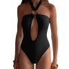 Womens Solid Halter Cutout One Piece Swimsuit Padded Wireless