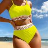 Womens High Waisted Ribbed Two Piece Bikini Trim Underwire Swimwear