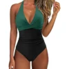 Womens Backless Crisscross Colorblock OnePiece Swimsuit Padded QuickDry HighElastic