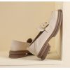 Womens Vintage Loafers Thick Heel Buckle Round Toe Microfiber Shoes