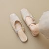Womens Square Toe Satin Flat Mules Ankle Strap Summer Slip On Shoes