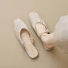 Womens Square Toe Satin Flat Mules Ankle Strap Summer Slip On Shoes