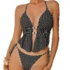 Retro Polka Dot Sexy Two Piece Long Top Tie Side Padded Swimsuit