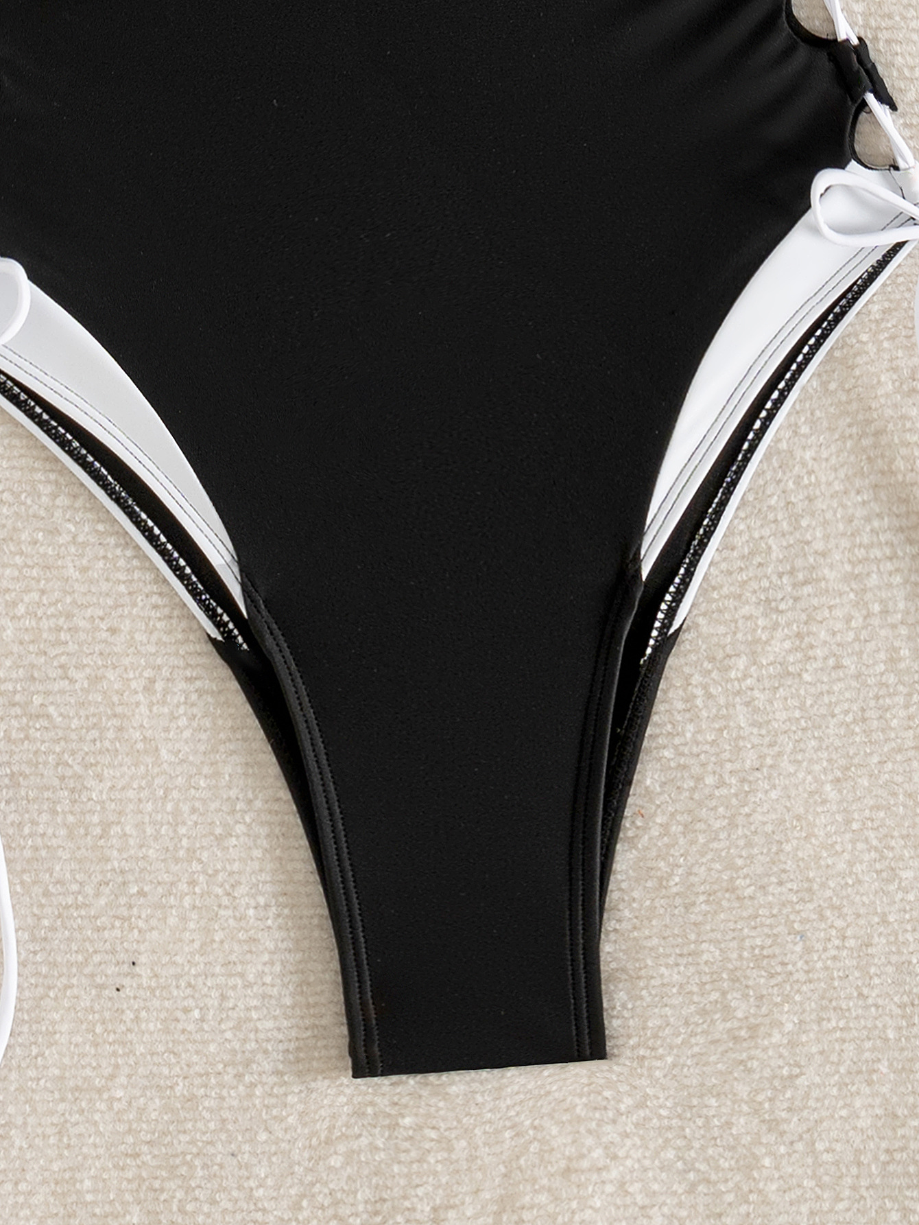 Womens Color Block One Piece Swimsuit Cutout Waist Crisscross Tie Padded