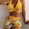 Women High Waisted Bikini Padded No Underwire Nylon Spandex Swimsuit