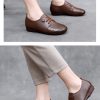 Womens Soft Leather Vintage Loafers Flats Wide Spring Fall Casual Lace-Up