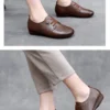 Womens Soft Leather Vintage Loafers Flats Wide Spring Fall Casual Lace-Up